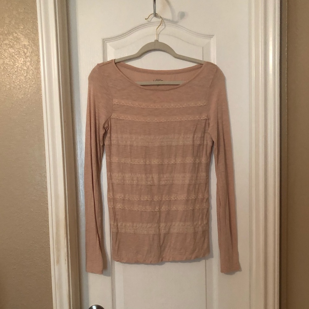 LOFT Pink Lace Knit Top